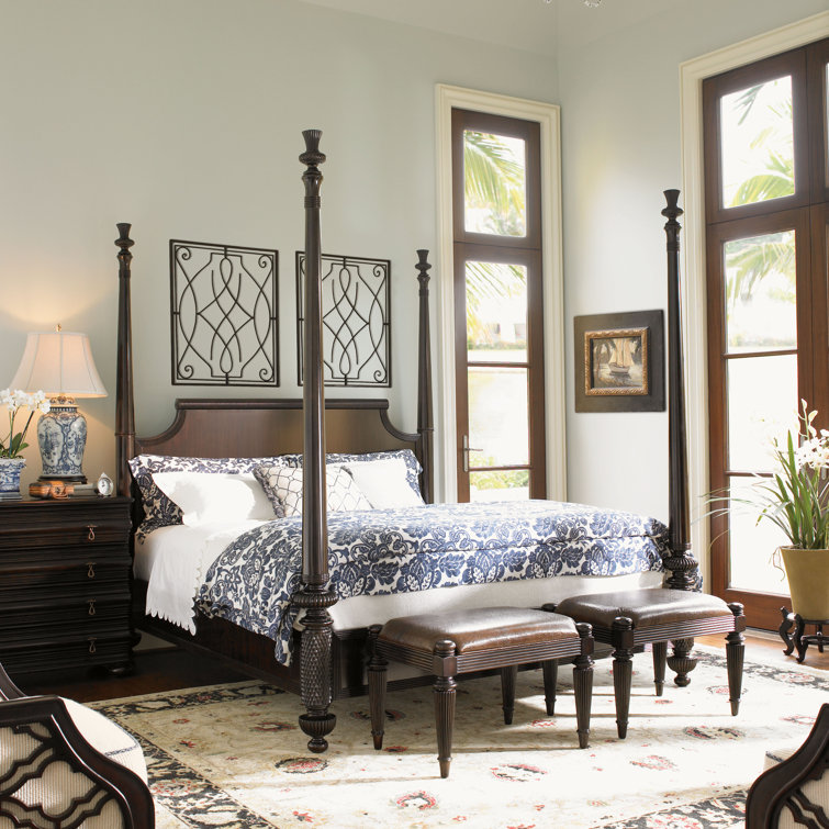 Transitional Brown Upholstered California King Canopy Bed with Storage