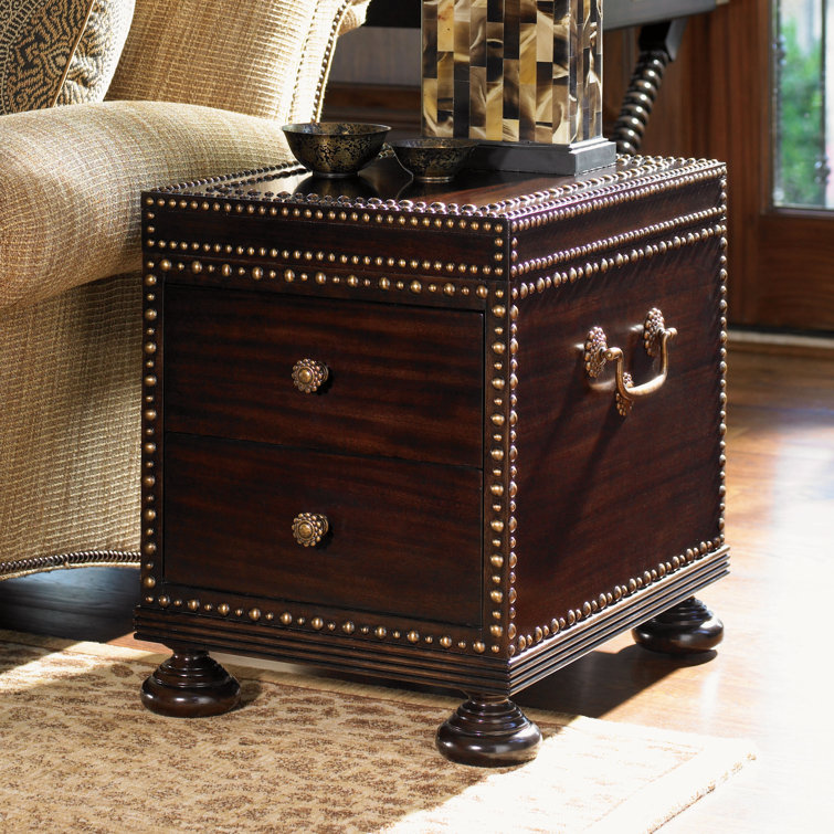 Traditional Mahogany Metal-Accented Round Side Table with Storage