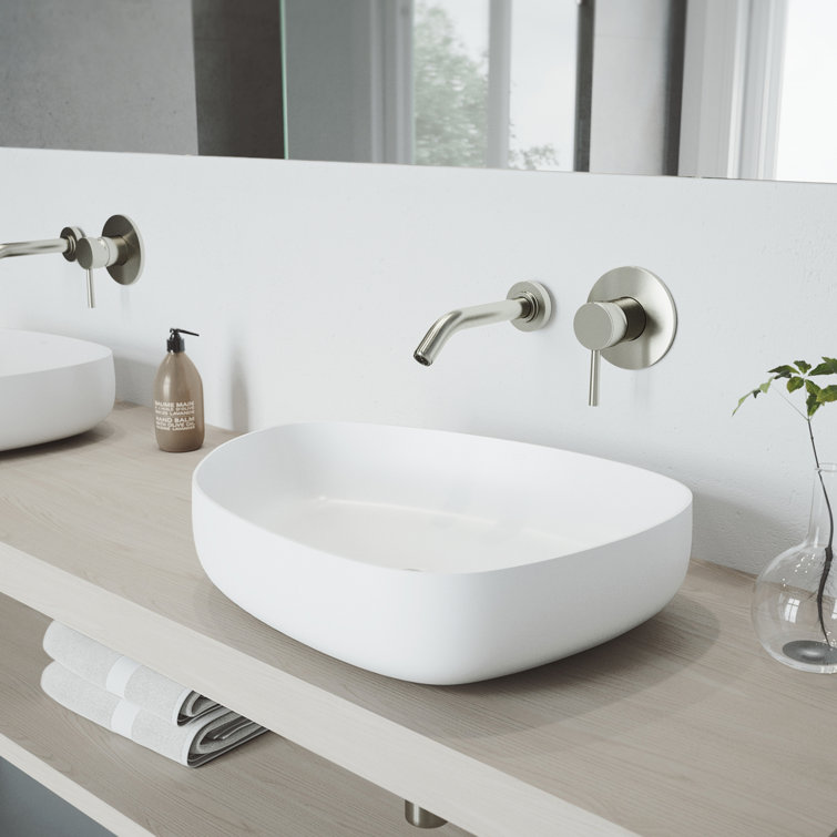 Modern Black and Nickel Wall Mounted Widespread Faucet