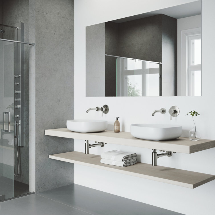 Modern Black and Nickel Wall Mounted Widespread Faucet