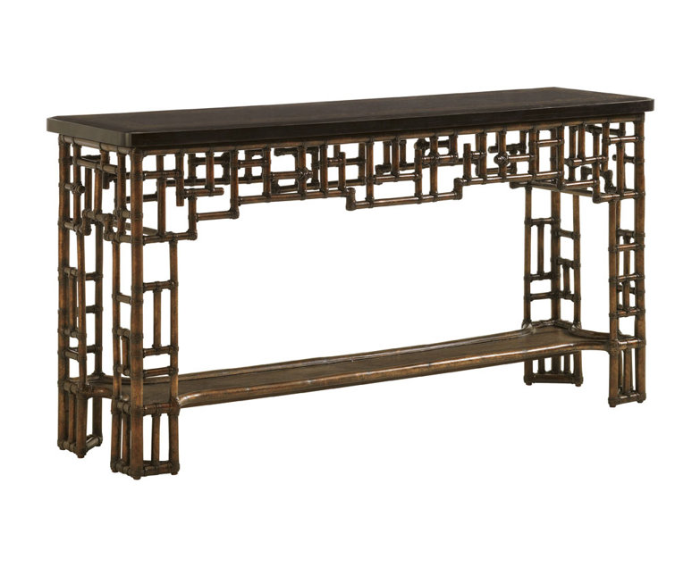 Brown Wood Transitional Rectangular Console Table with Storage