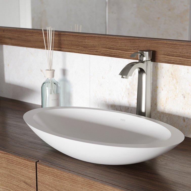 Wisteria 23" White Stone Oval Vessel Sink