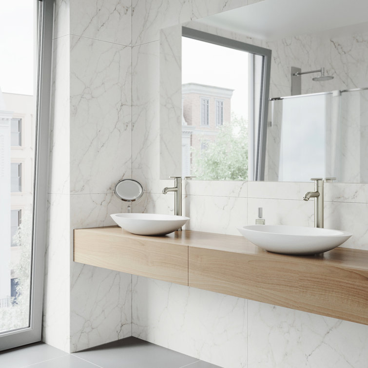 Wisteria 23" White Stone Oval Vessel Sink with Faucet