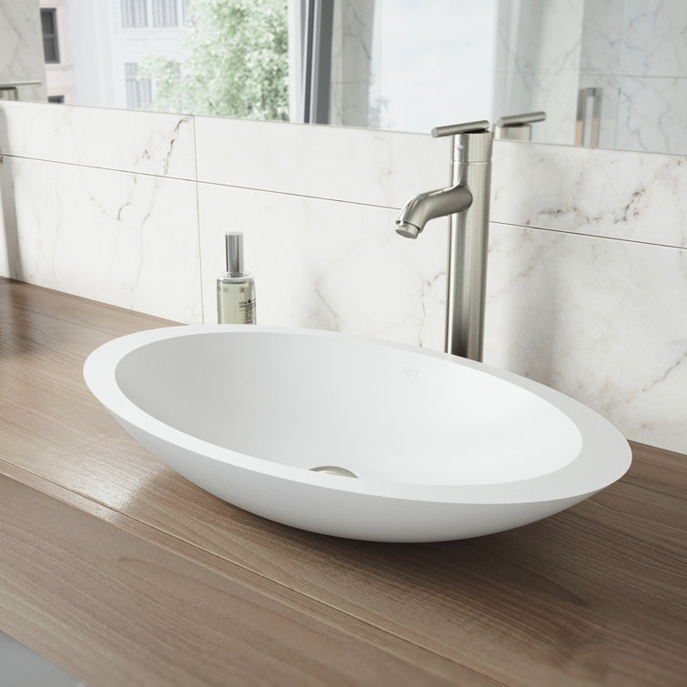 Wisteria 23" White Stone Oval Vessel Sink with Faucet