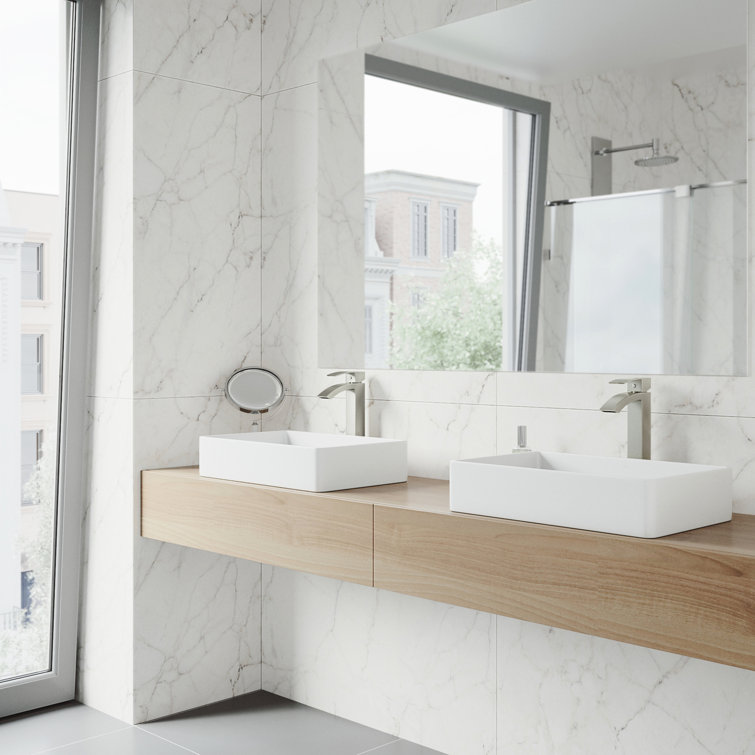 Magnolia 21" White Stone Rectangular Vessel Sink with Faucet