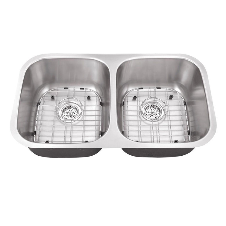 32.25'' Brushed Stainless Steel Double Bowl Undermount Kitchen Sink