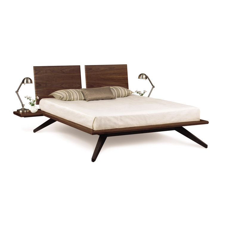 Walnut Dark Chocolate Solid Wood Queen Platform Bed with Adjustable Headboard