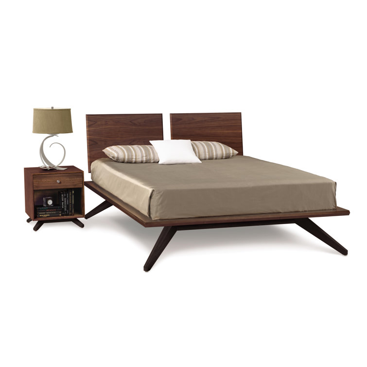 Walnut Dark Chocolate Solid Wood Queen Platform Bed with Adjustable Headboard