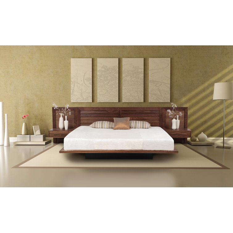 Moduluxe California King Natural Walnut Wood Slat Bed with Headboard