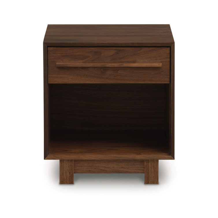 Sloane Weathered Steel 1-Drawer Natural Walnut Solid Wood Nightstand