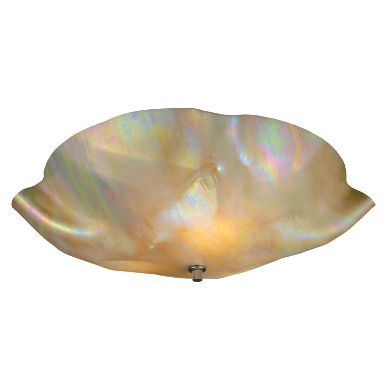 Beige Iridescent Glass 3-Light Flush Mount Fixture