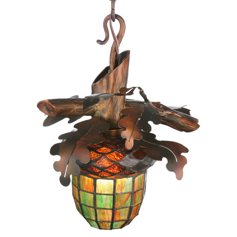 Autumn Green Mini Globe LED Pendant with Copper Oak Branch