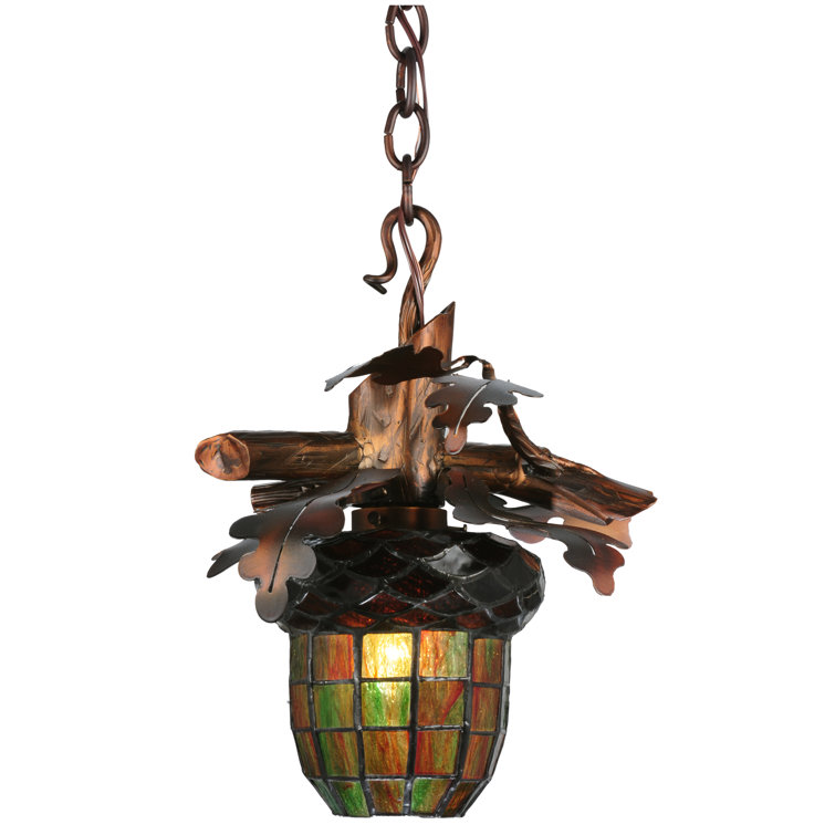Autumn Green Mini Globe LED Pendant with Copper Oak Branch