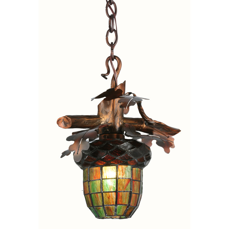 Autumn Green Mini Globe LED Pendant with Copper Oak Branch