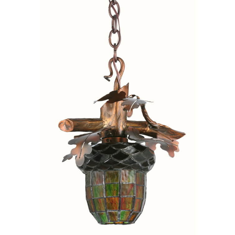 Autumn Green Mini Globe LED Pendant with Copper Oak Branch