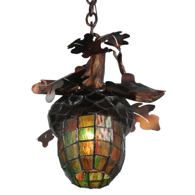 Autumn Green Mini Globe LED Pendant with Copper Oak Branch