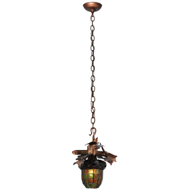 Autumn Green Mini Globe LED Pendant with Copper Oak Branch
