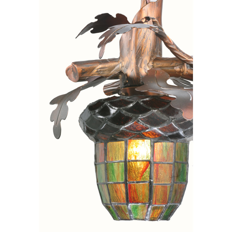 Autumn Green Mini Globe LED Pendant with Copper Oak Branch