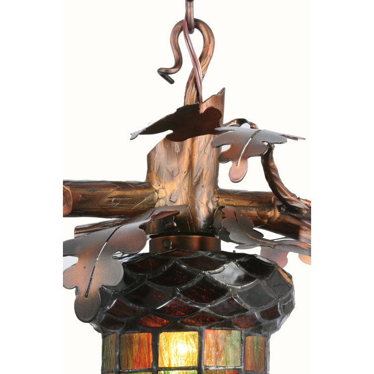 Autumn Green Mini Globe LED Pendant with Copper Oak Branch