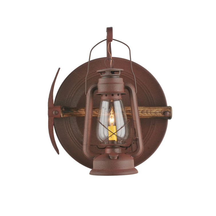 Rustic Miner's Lantern 1-Light Wall Sconce with Clear Glass