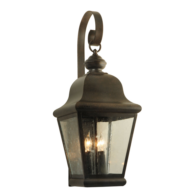 Rustic Brown 3-Light Dimmable Wall Sconce with Seeded Glass