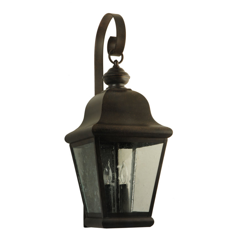 Rustic Brown 3-Light Dimmable Wall Sconce with Seeded Glass