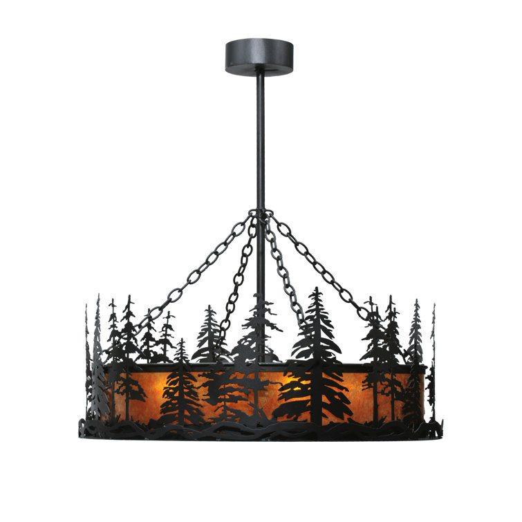 Midnight Black 4-Light LED Glass Drum Chandelier for Indoor/Outdoor