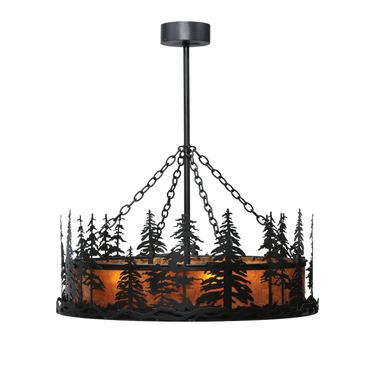 Midnight Black 4-Light LED Glass Drum Chandelier for Indoor/Outdoor