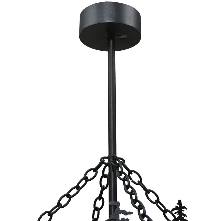 Midnight Black 4-Light LED Glass Drum Chandelier for Indoor/Outdoor