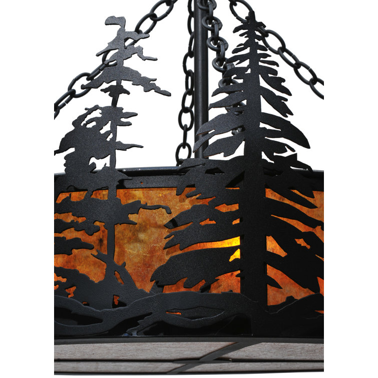 Midnight Black 4-Light LED Glass Drum Chandelier for Indoor/Outdoor