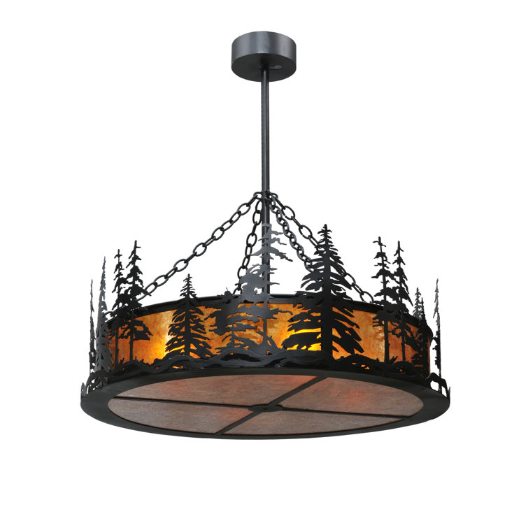 Midnight Black 4-Light LED Glass Drum Chandelier for Indoor/Outdoor