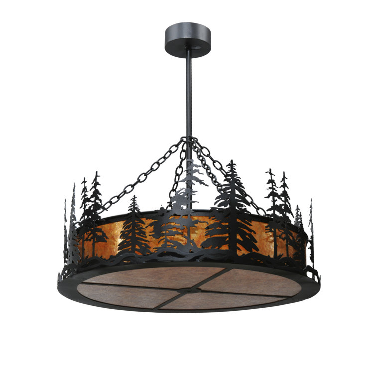 Midnight Black 4-Light LED Glass Drum Chandelier for Indoor/Outdoor