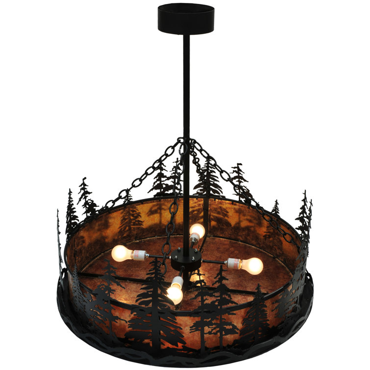 Midnight Black 4-Light LED Glass Drum Chandelier for Indoor/Outdoor