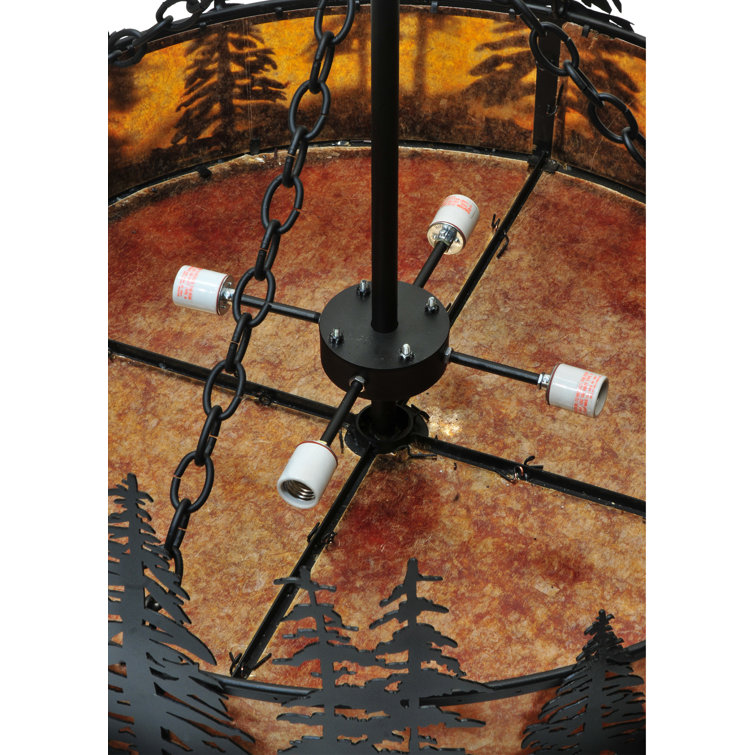Midnight Black 4-Light LED Glass Drum Chandelier for Indoor/Outdoor