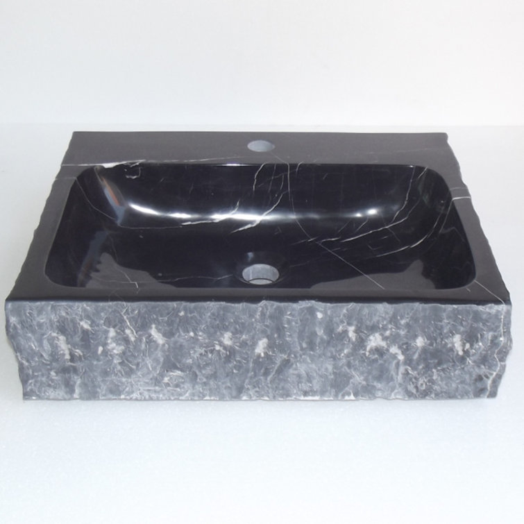 Stonie 16'' Black and Gray Stone Rectangular Vessel Sink