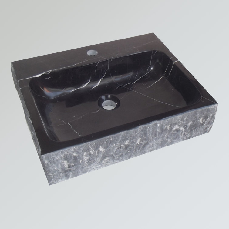 Stonie 16'' Black and Gray Stone Rectangular Vessel Sink