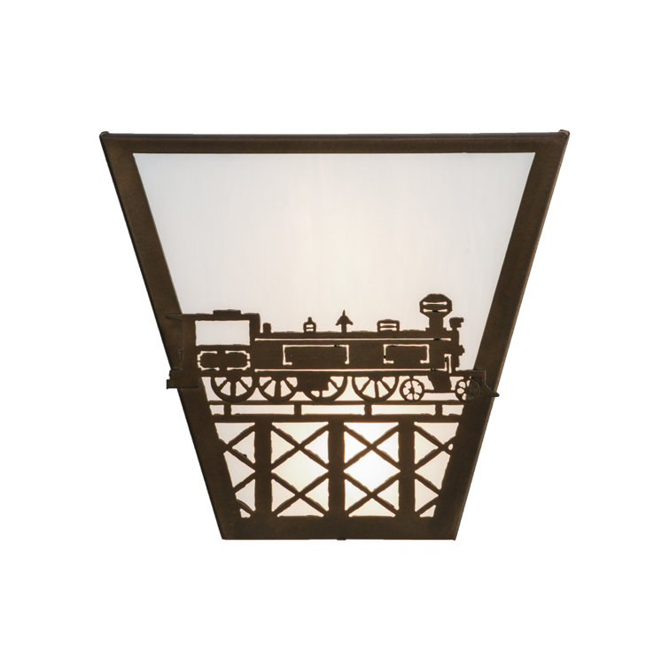 Rustic White Art Glass 11.5" Bronze Train Sconce