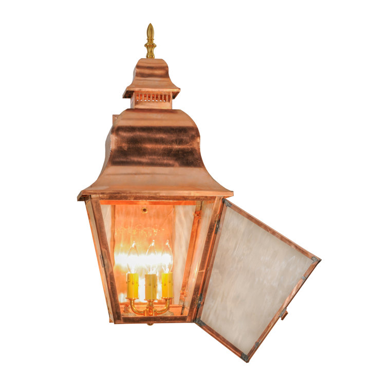 Revere 12" Raw Copper Outdoor Lantern Sconce with Clear Glass