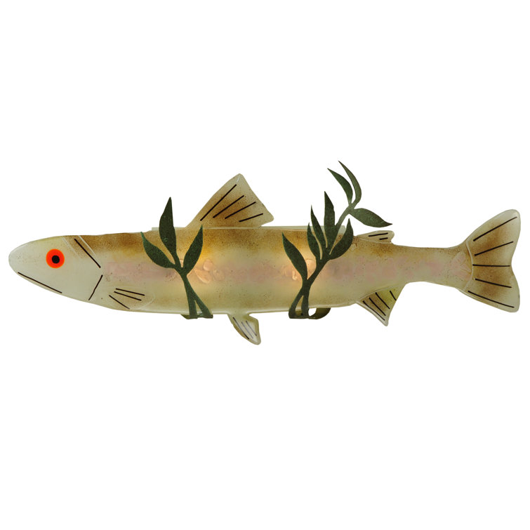 Handcrafted Copper Trout Wall Sconce with Art Glass