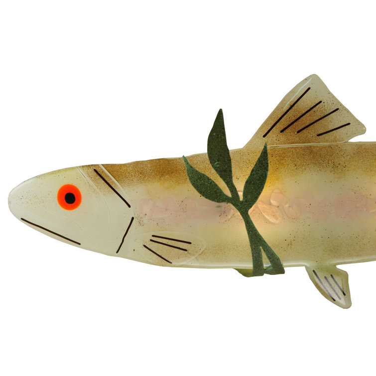 Handcrafted Copper Trout Wall Sconce with Art Glass