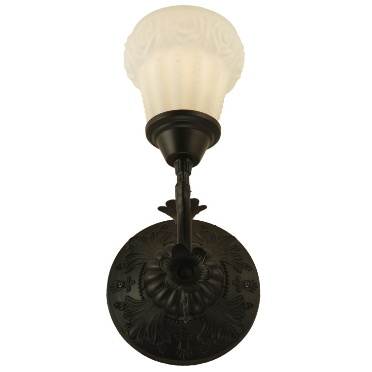 White Satin Art Glass Rose Bronze Wall Sconce