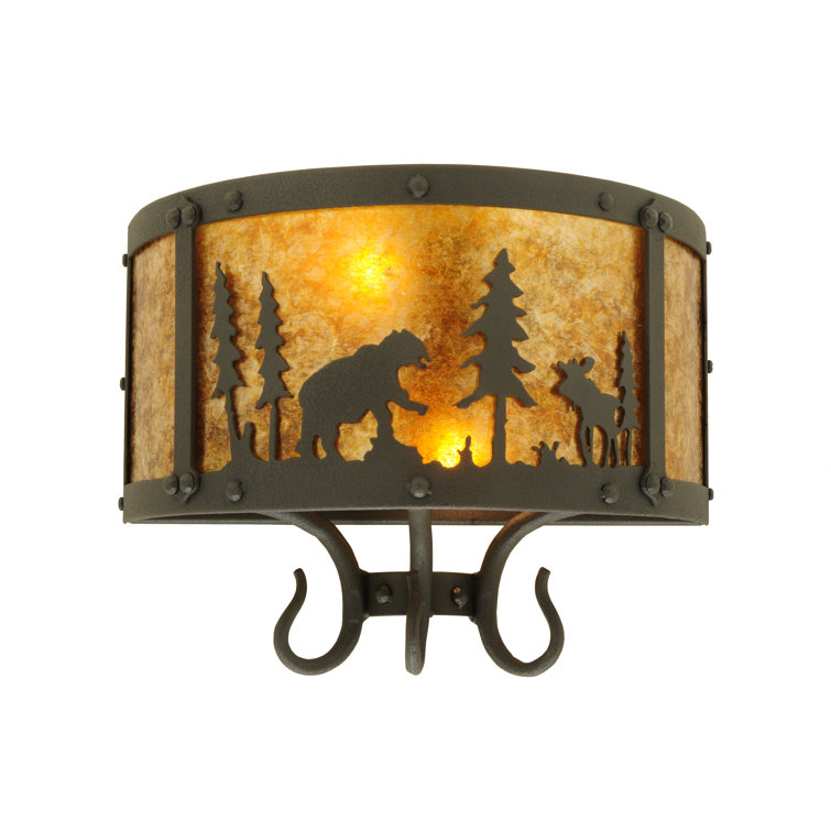Rustic Lodge Black 2-Light Wildlife Wall Sconce