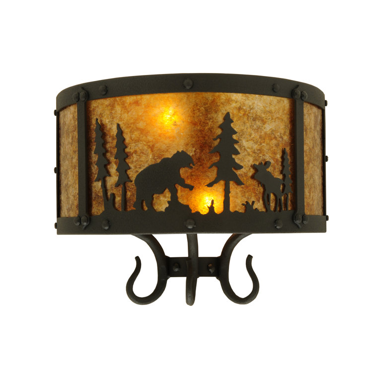 Rustic Lodge Black 2-Light Wildlife Wall Sconce