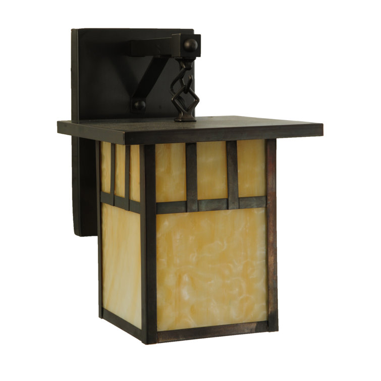 Brown Mission Style Outdoor Wall Sconce with Glass Shade