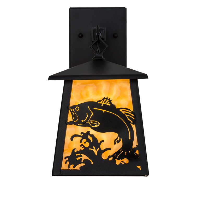 Black Steel Fishing Wall Sconce with Art Glass