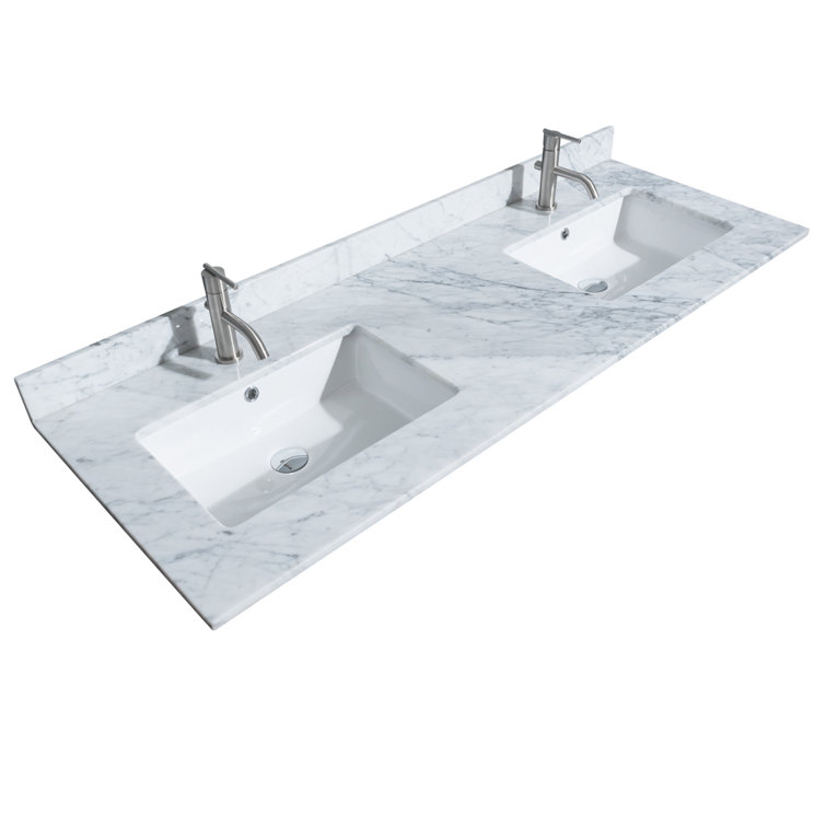 60'' White Carrara Marble Double Vanity Top with Porcelain Sinks