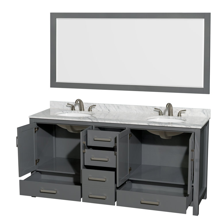 Sheffield 78.5" Dark Gray Solid Wood Double Bathroom Vanity Base