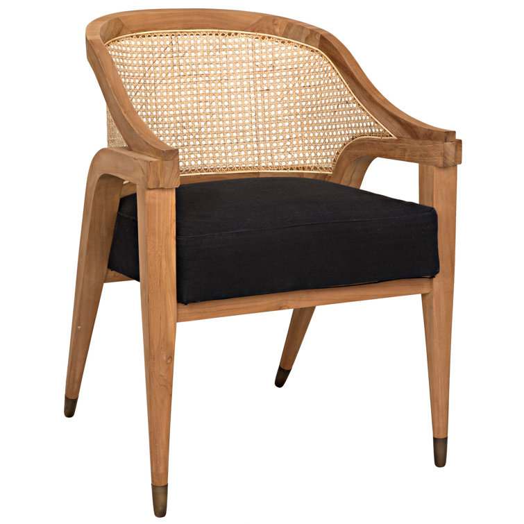 Noir Chloe 24" Handcrafted Black Wood Cane Barrel Chair
