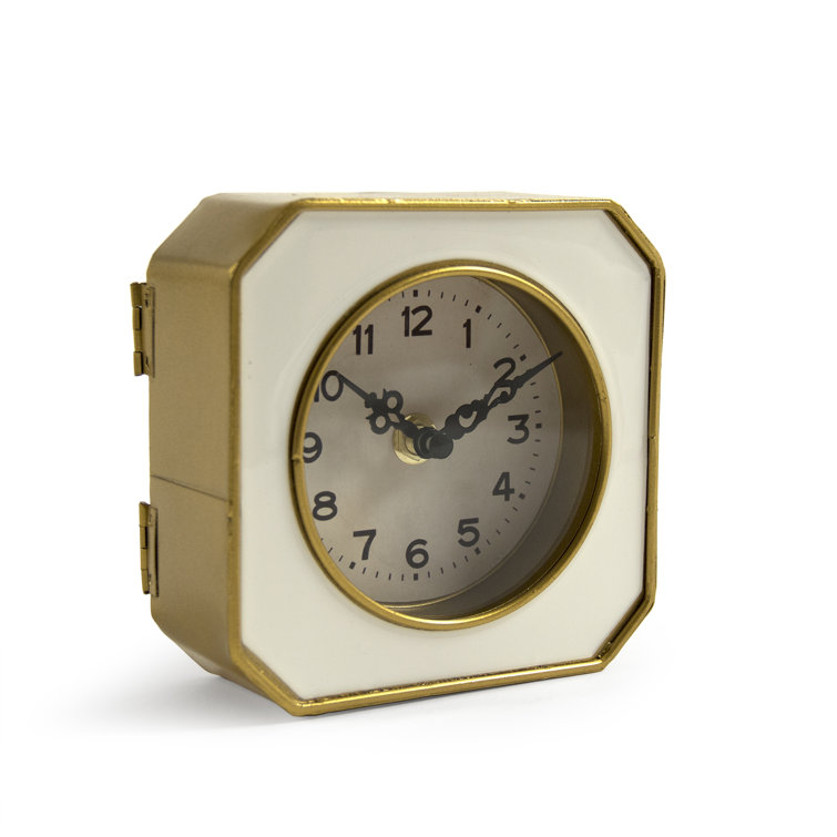 White and Gold Square Traditional Table Clock