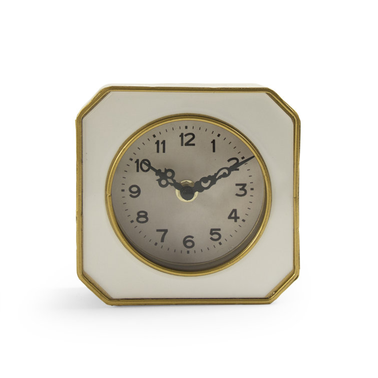 White and Gold Square Traditional Table Clock